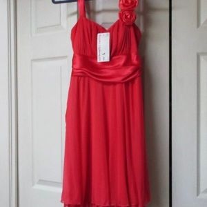 Coral wedding bridesmaids prom formal dress Sz L